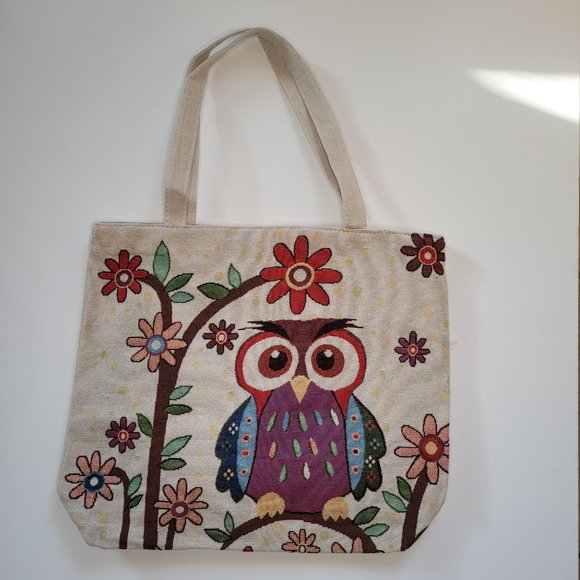 Large Canvas Owl Tote Bag - Picture 1 of 8